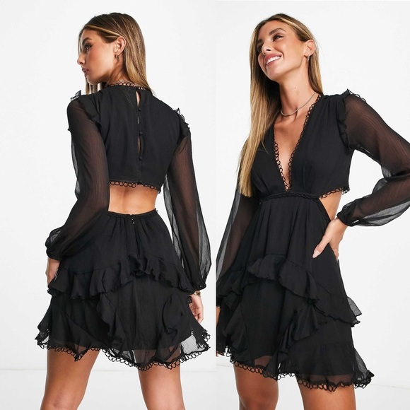 ASOS DESIGN mini dress with long sleeve and circle trim Sz 0 - Picture 2 of 12